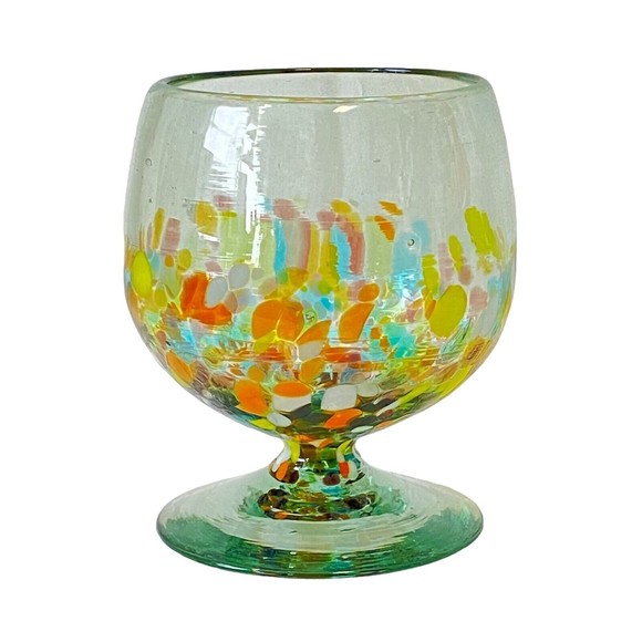 Vintage Hand Blown Confetti Art Glass Brandy Snifter Handmade Multicolor Heavy - Picture 9 of 9